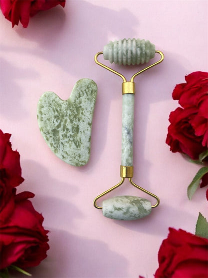 Forest Green Gua Sha Tools + Roller